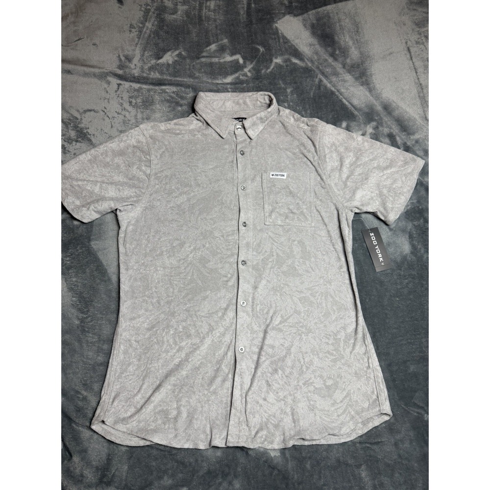 Zoo York Gray Mens Terry Cloth Short Sleeve Button Down Shirt Medium NWT